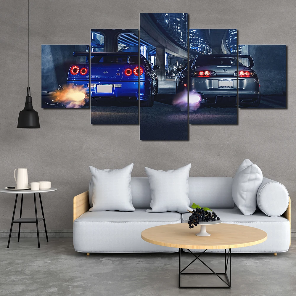 5 шт. Настенная картина в рамке GTR R34 VS выше автомобиль современный 5 Панель Картина на холсте HD печать для гостиной домашний декор плакат
