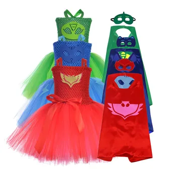 

PJ Masks Cosplay Clothes Children Anime Cat Kid Costume Bow Skirt Cloak and Eye Mask Set Halloween Birthday Party Decorations