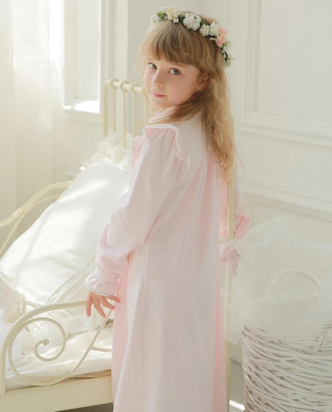 Children Girl's Lolita Dress Princess Sleepshirts Vintage Turndown Collar Nightgowns.Victorian Kid's Nightdress Lounge Sleepwear top Sleepwear & Robes