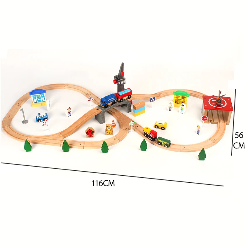 

59pcs hand push toy car wooden track set compatible with wooden small train track children's train game toy