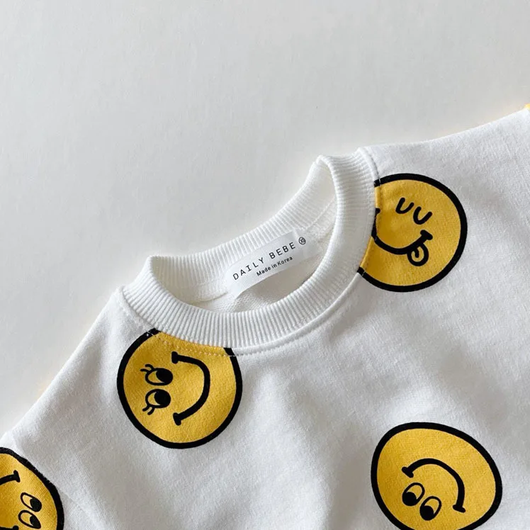 Spring Summer New Cotton Baby Clothes Set Boys And Girl Cute Smiley Print Tops + Shorts 2pcs Kids Children Clothing Suit