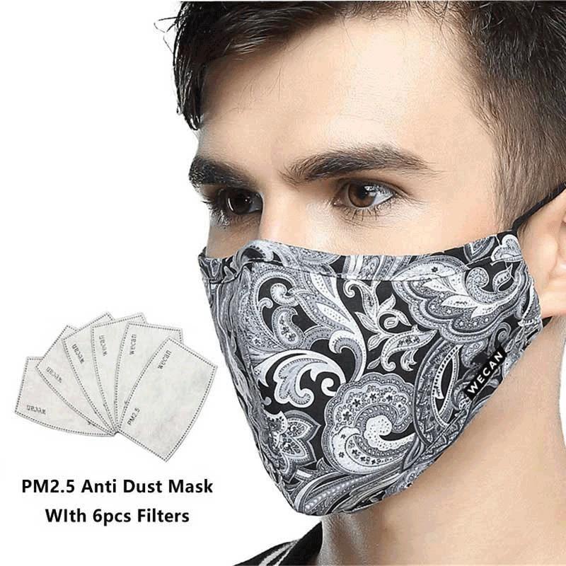 2 шт., хлопковая черная маска Kpop, маска для лица против РМ2, 5, Пылезащитная маска с 6 фильтром из активированного угля, Корейская маска, тканевая маска для лица