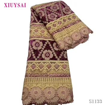 

2020 Latest Guipure Lace Cord Lace Embroiderey French African Cord Lace Fabric With Stones Velvet Lace Fabric For Wedding SL1133