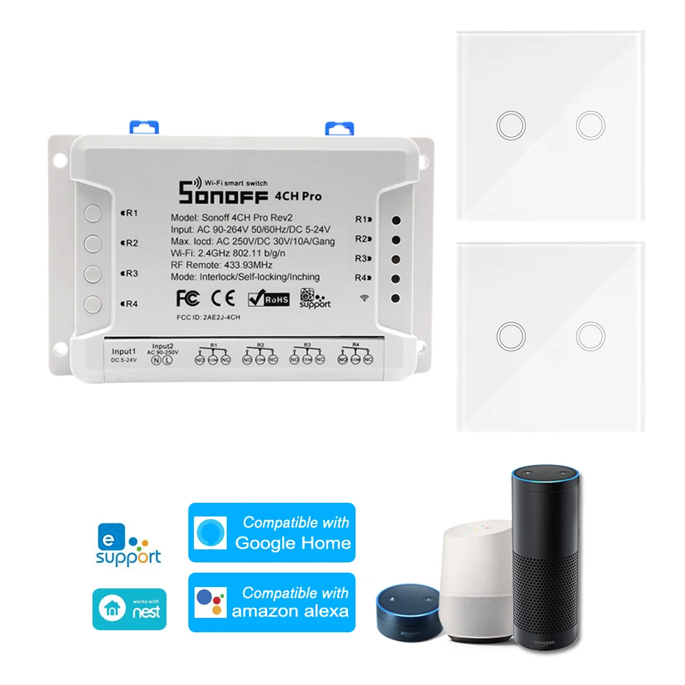 Интеллектуальный выключатель света SONOFF 4CH Pro R 2 ITEAD RF 433MHz 4 Gang переключатель Wi Fi 3