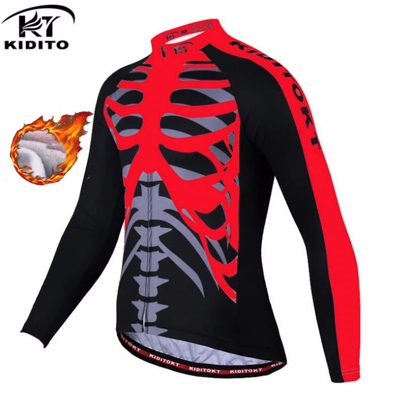 color 8 KIDITOKT Зимняя Теплая Флисовая MTB Мужская велосипедная Джерси Ciclismo Ropa велосипедный велосипед спортивная одежда с длинным рукавом Одежда для велоспорта - Цвет: color 8