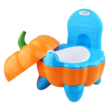 

Pumpkin Shape Toddler Trainning Toilet Seat Plastic Potty Chamber Pot Infant Kids Toilet Training Folding Seat - Blue + Orange