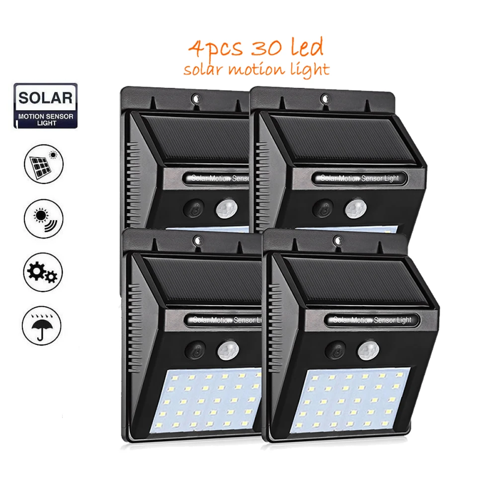 

4 pcs 30/ LEDs Solar Light PIR Motion Sensor Solar Garden Light Outdoor Lighting Energy Saving Street Yard Path Lamp Dropship