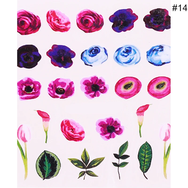 Nail Water Decals Colorful Flowers Butterfly Mixed Patterns Beauty Design Nail Art DIY Decoration Transfer Stickers Paper - Цвет: 21