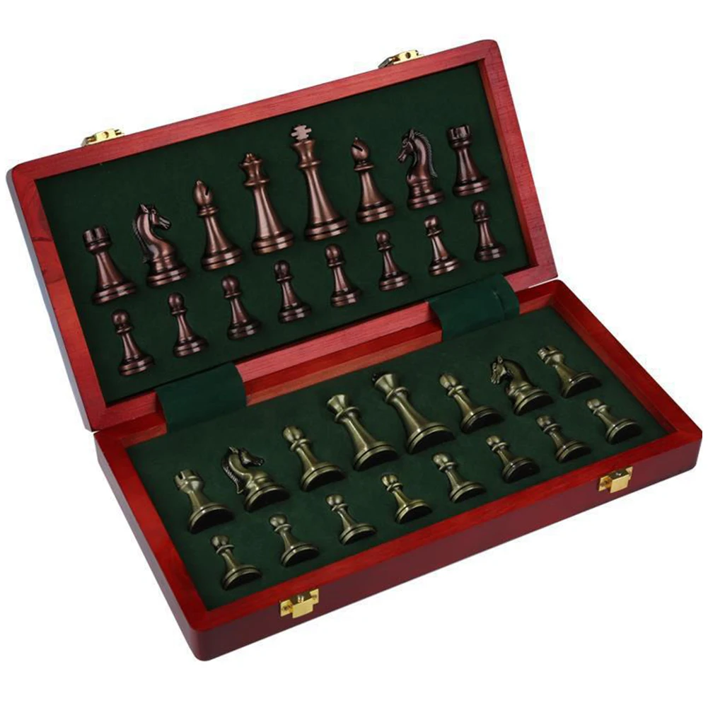 Chess Pieces and Board International Wooden Chessboard Folding Metal Chess Pieces Set with Gift Box