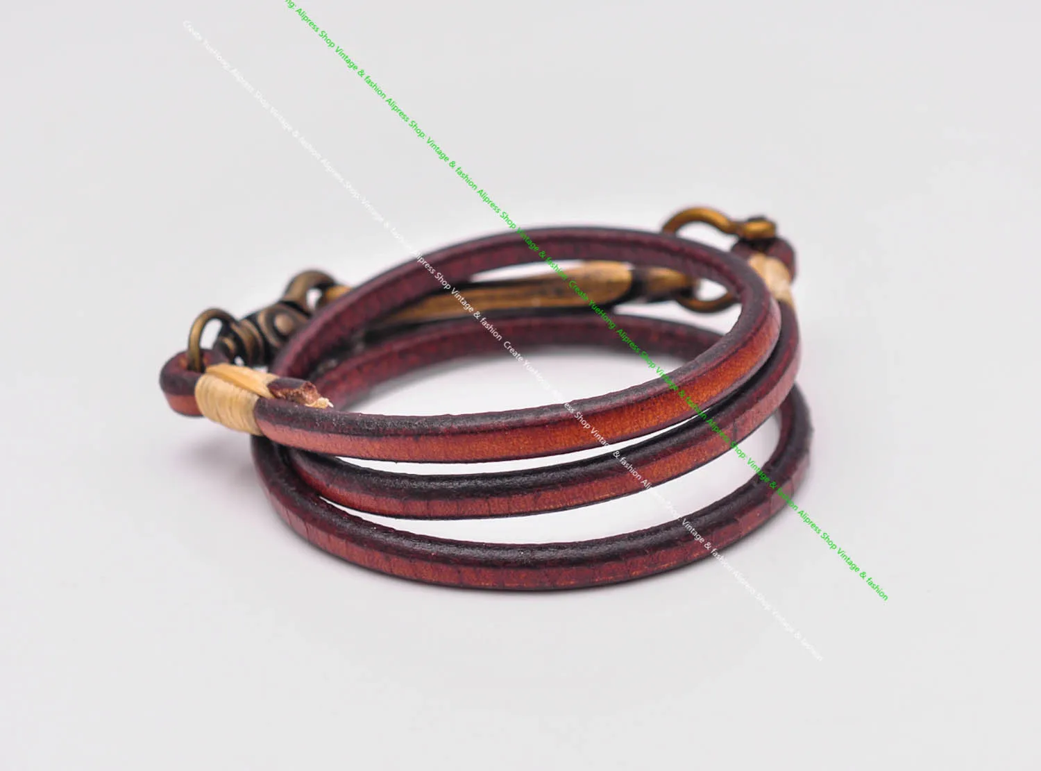 30" Retro Brown Handmade Long Punk Biker Motocycle Trucker 7*5mm Thick Plain Leather Keychain Jean Wallet Chain With Brass Hook - Image 3