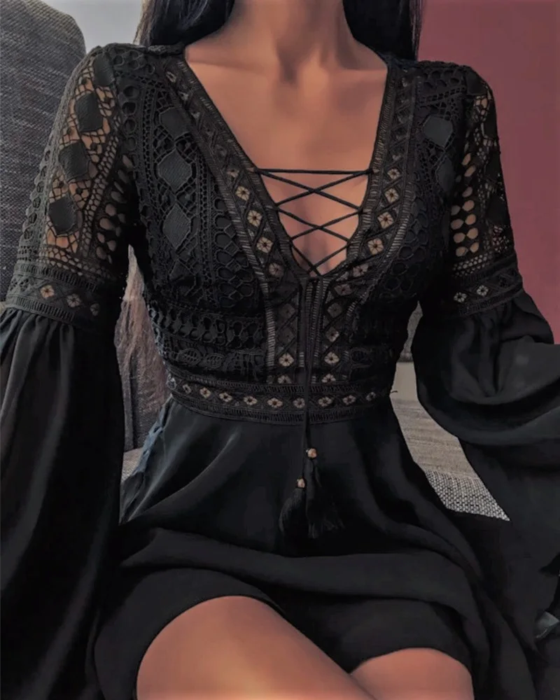 Night Club Dress Lace V Neck Mini Dress 