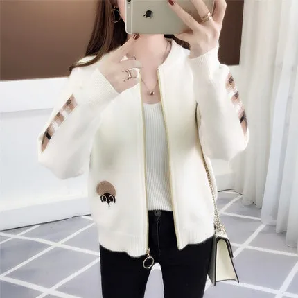 -W Джемпер, прямые продажи, Ohclothing, новинка весны, большой размер, женский свитер с вышивкой, рукав на молнии, кардиган, пальто, F1761 - Цвет: -W