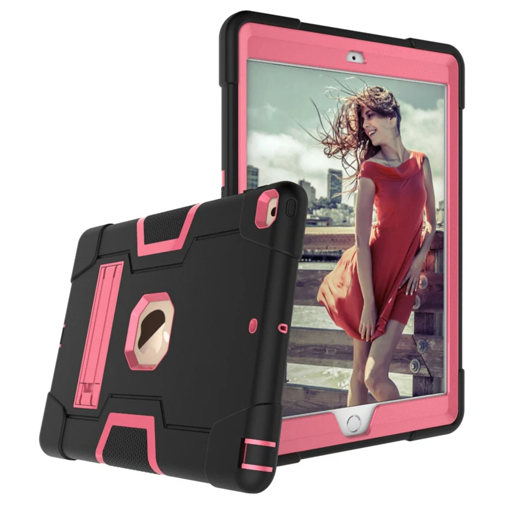Для Apple iPad 10,2 дюймов A2198 A2200 A2232 чехол для планшета ударопрочный детский безопасный ПК силиконовый гибридный Стенд чехол для всего тела - Цвет: Black - Rose Red
