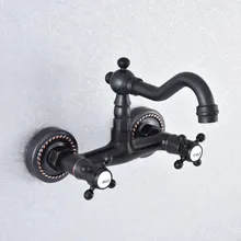 Kitchen Wet Bar Bathroom Vessel Sink Faucet Black Oil Rubbed Brass Wall Mounted Swivel Spout Mixer Tap Dual Cross Handles msf741