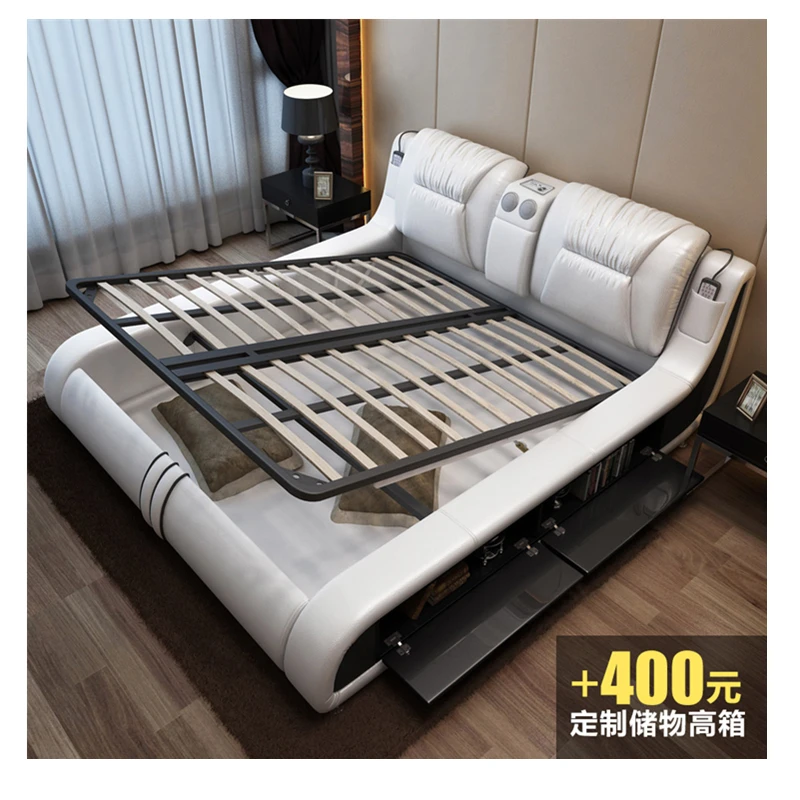 Hotsale bedroom furniture multifunctional storage bed with massage music design of leather bed