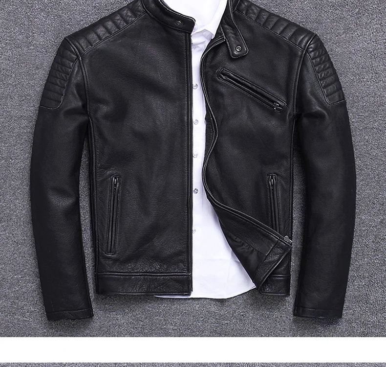 Tcyeek Genuine Leather Jacket for Men Fashion Cow Leather Coat Streetwear Men's Moto& Biker Coats Slim Casaco U-1806