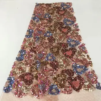 

New fashion mesh material African net lace fabric with sequins French tulle lace fabric for dress FRN64(5yards/lot)
