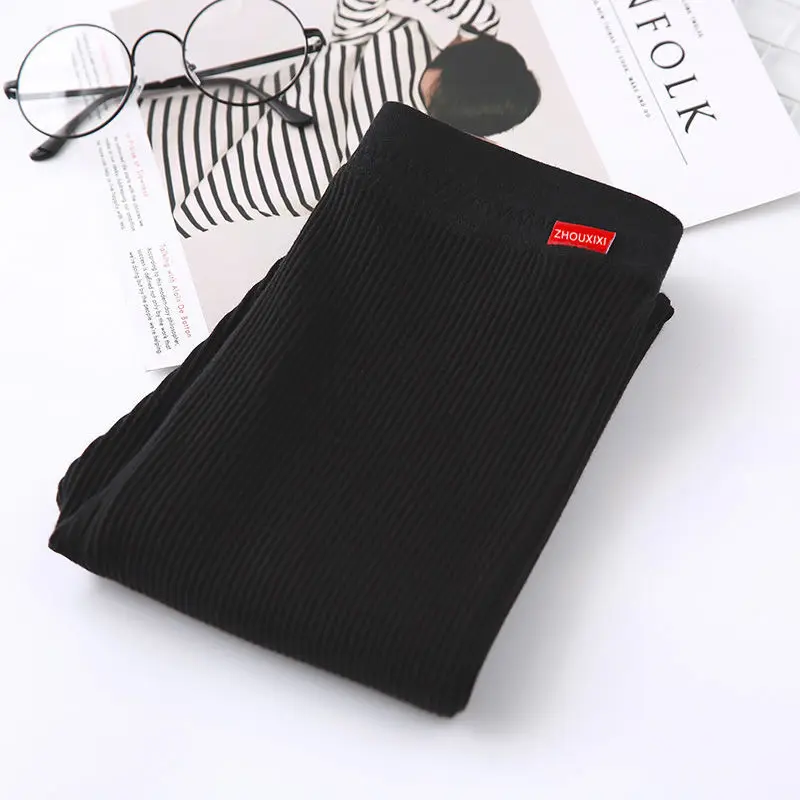 Żebrowane legginsy dla kobiet 2025 Wysoka talia Jesień Zima Ciepłe legginsy Bawełniane modne codzienne gwintowane 2XL Czarne spodnie Seksowne legginsy