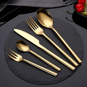 

24/30pcs Slim Style Cheap Price Western Stainless Polished Steak Knife Cutlery set Gold