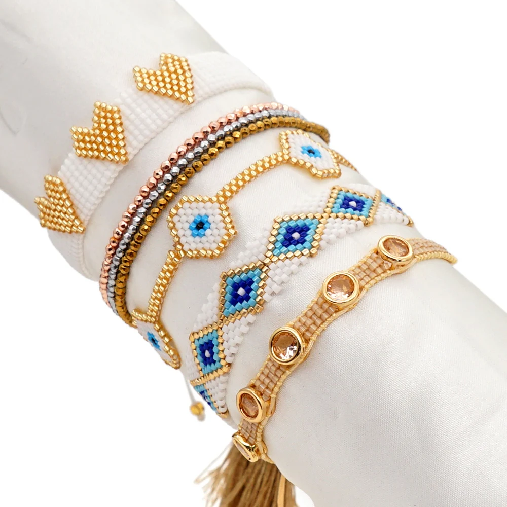 Go2boho Evil Eye Bracelets Mexican Heart Jewellery Hematite Beaded Jewelry Miyuki Bracelet Turkish Greek Pulseras Femme | Украшения и