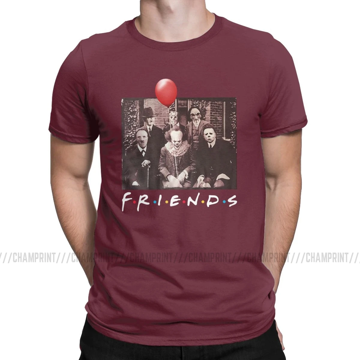 Футболка с принтом «Друзья ужасов», Pennywise, Майкл Майерс, Джейсон, Voorhees, мужские футболки на Хэллоуин, Уникальные футболки, хлопковая летняя одежда - Цвет: Бургундия