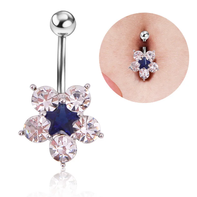 

Stainless Steel Flower Petal Navel Piercing Crystal Belly Button Rings Body Piercing Nombril Pircing Navel piercing