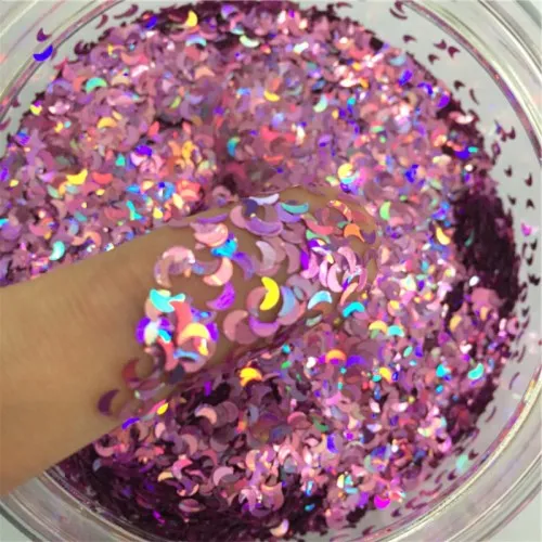 Laser light purple Ультратонкий Экологичные пайетками 3 мм Луны форма, Сыпучие блёстки для нейл-арта, блестка из ПЭТ Свадебные поделки «сделай сам» Конфетти украшения 8g - Цвет: Laser light purple