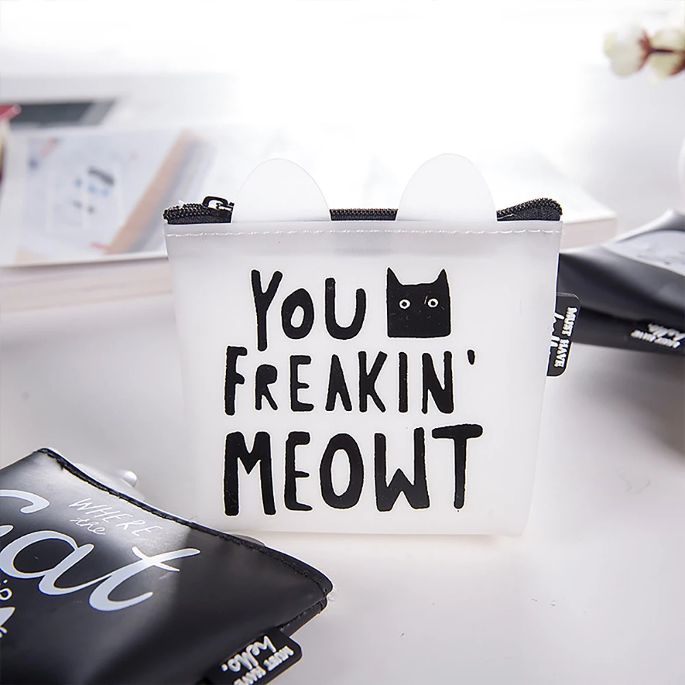 Snacks Coin Purse Women Transparent PU Zipper Change Coin Cartoon Cat Wallet Holders Money Bag For Kids Girl Gift 816