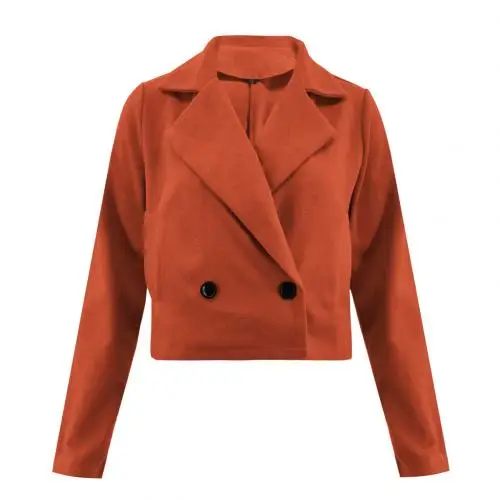 Fashion Women Winter Wool Coat Long Sleeve Lapel Warm Woolen Blazer Jacket Short Coat Solid Suit abrigo mujer manteau femme - Цвет: Оранжевый