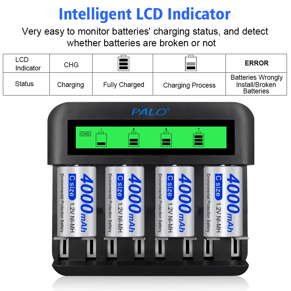 2-8pcs C Size LR14 Rechargeable Battery 4000mAh Type C Battery 1.2V NI-MH Rechargeable C Batteries for Flashlight Gas Cooker
