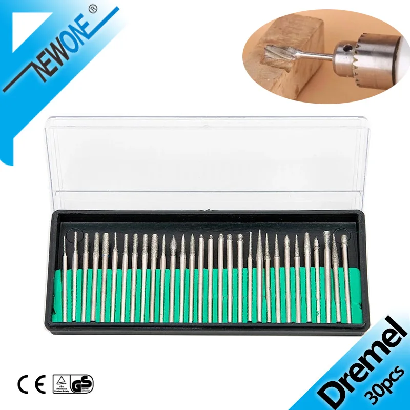 Alguien nuevo juego de fresas de diamantes mango 1/8 Grit 140 de Dremel rotativo talla herramienta fresas de diamante broca para grabado herramienta rotativa
