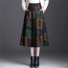 Plus Size New Women Skirt Woolen High Waist In Long Pleated Posed Skirts 9129
