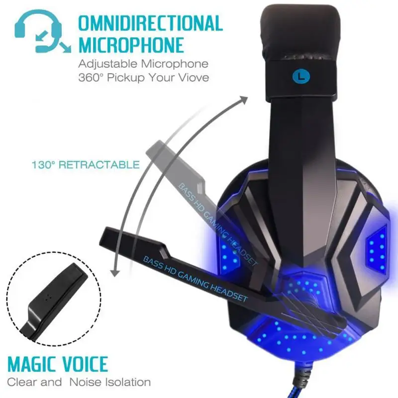 Ottwn Gaming Headphones 3 5mm Wired Over ear LED with Mic Gaming Headphones Deep bass Stereo For Xbox One PS4 PC Laptop gamer