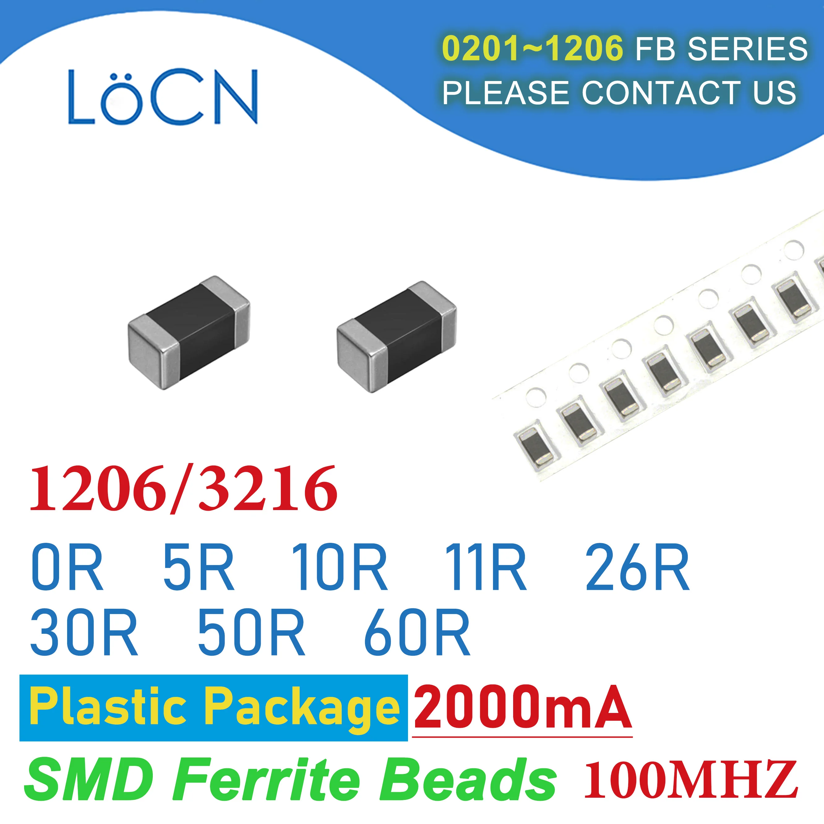 

3000PCS 1206/3216 100MHZ 2A Plastic package SMD Ferrite Beads 0R 5R 10R 11R 26R 30R 50R 60R 25% 2000mA Chip Inductor Multilayer