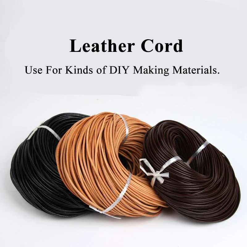 

2meter/lot 1.5/2/3/4/5/8mm Brown Black Round Cow Leather Rope Solid String Genuine Leather Cord for DIY Bracelet Jewelry Making