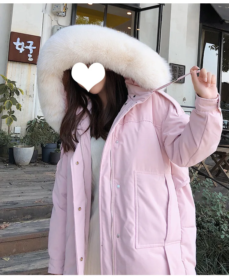 White Duck Down Jacket WOMEN'S Dress Mid-length New Style Winter Thick Genuine Fur Collar Korean-style Cotton Coat Loose-Fi