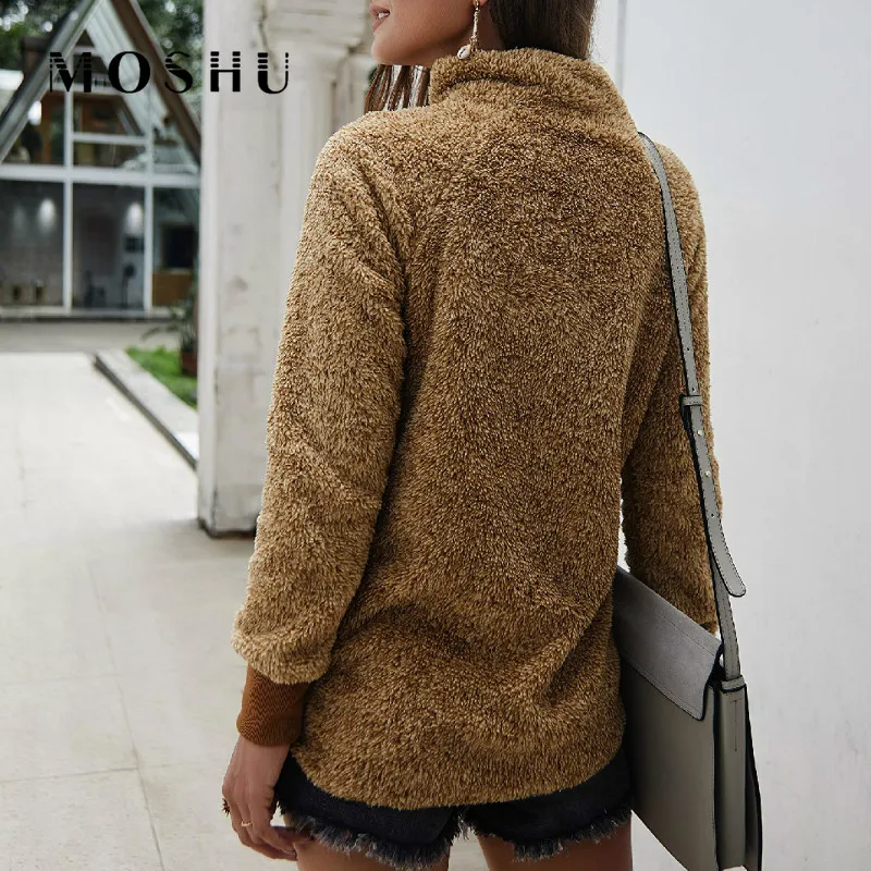  Sweatshirts Hoodies For Women Long Sleeve Fleece Female Streetwear Winter Patchwork Warm Plush Turt