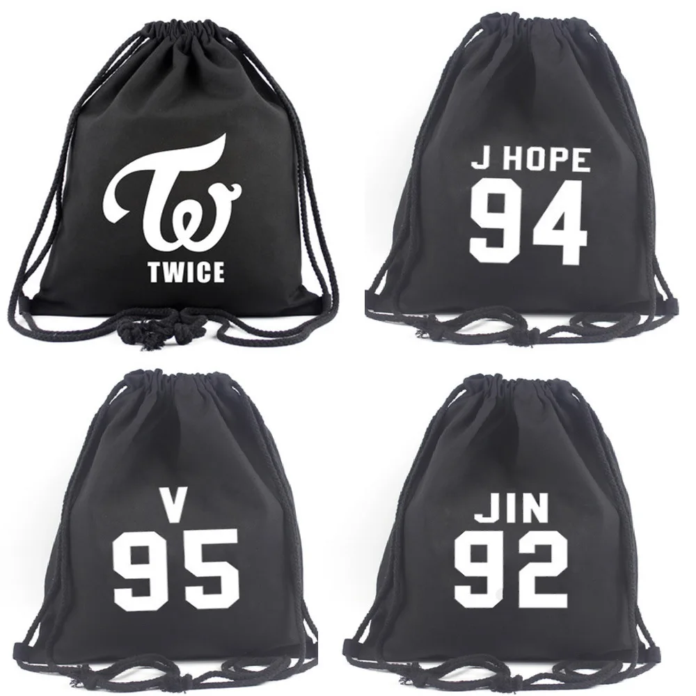 

2019 New Style BTS Related Stylish Canvas Bag Wholesale Environmentally Friendly Drawstring Shoulder Backpack Currently Availabl