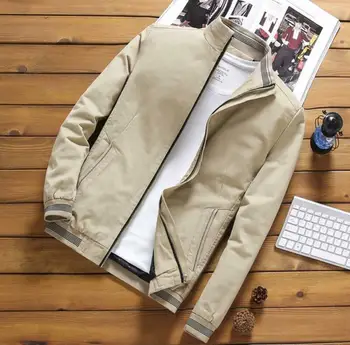 

Men's Slim Fit Cotton Bomber Jacket Outerwear Zip Coat Casual Baseball Collar