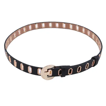 

Newly PU Leather Belt With Alloy Buckle Hollow Rivets Waist Belts for Women Jeans Pants
