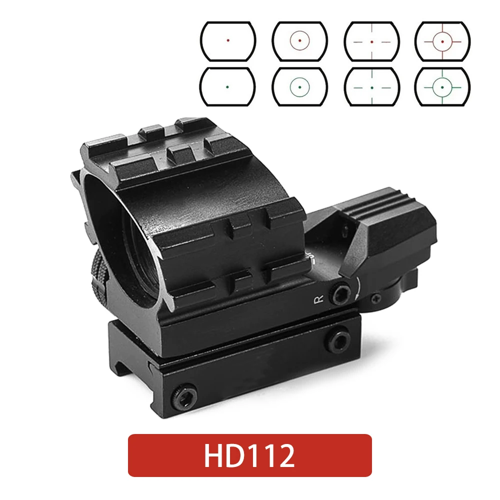 

Tactical HD112 Red Dot Sight Holographic 4 Reticles Reflex Sniper Scope with 11/20 Rail Mount for Hunting Airsoft Guns
