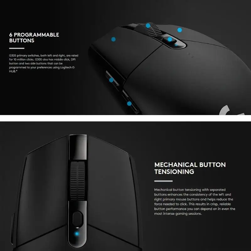 Logitech G304 LIGHTSPEED Беспроводная игровая мышь 12000 dpi Регулируемая 2,4 GHz USB 6 программируемых кнопок компьютерный геймер