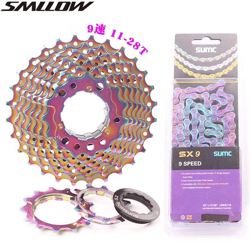 SUNSHINE-SZ COLORFUL Road Bike 9 Speed 11-28T Bicycle Cassette Gravel Bike Freewheel 27s Flywheel Sprocket