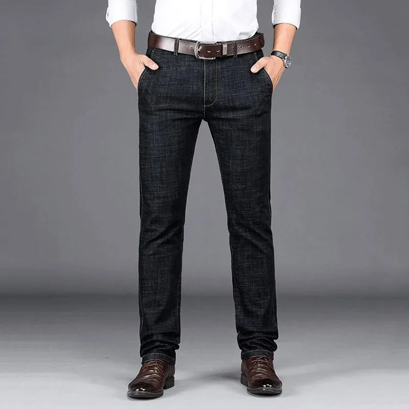 Джинсы мужские 2019 мужские деловые повседневные мужские джинсовые штаны прямые эластичные брюки средней талии черные джинсовые брюки