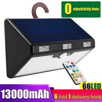 

Solar Wall Light Garden Remote Control Human Sensor Yard Wide Angle Fence Patio Backyard 66LED IP65 Waterproof ABS 6 Modes