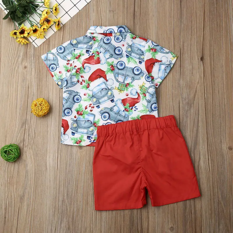 Рождественские топы с рисунком такси для маленьких мальчиков 1-6 лет, рубашка, шорты штаны Одежда