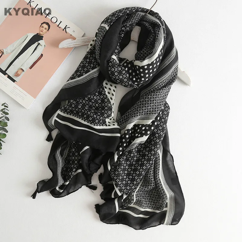 style 1 KYQIAO черный шелковый шарф Элитный бренд женский платок на голову женская на осень-зиму Мексика Стиль хиппи в этническом стиле с длинными рукавами и рисунком шарф, кашне - Цвет: style 1