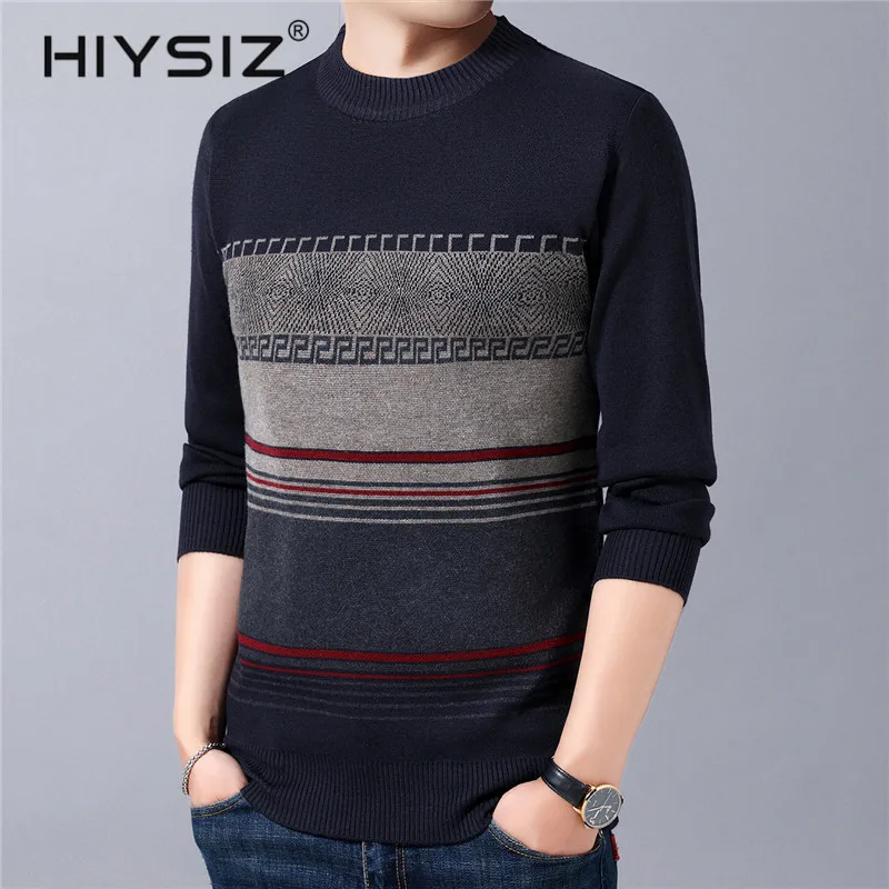 HIYSIZ бренд Pull Homme уличная одежда свитер Мужская одежда Осень Зима Модный Полосатый приталенный свитер с круглым вырезом для мужчин H3013