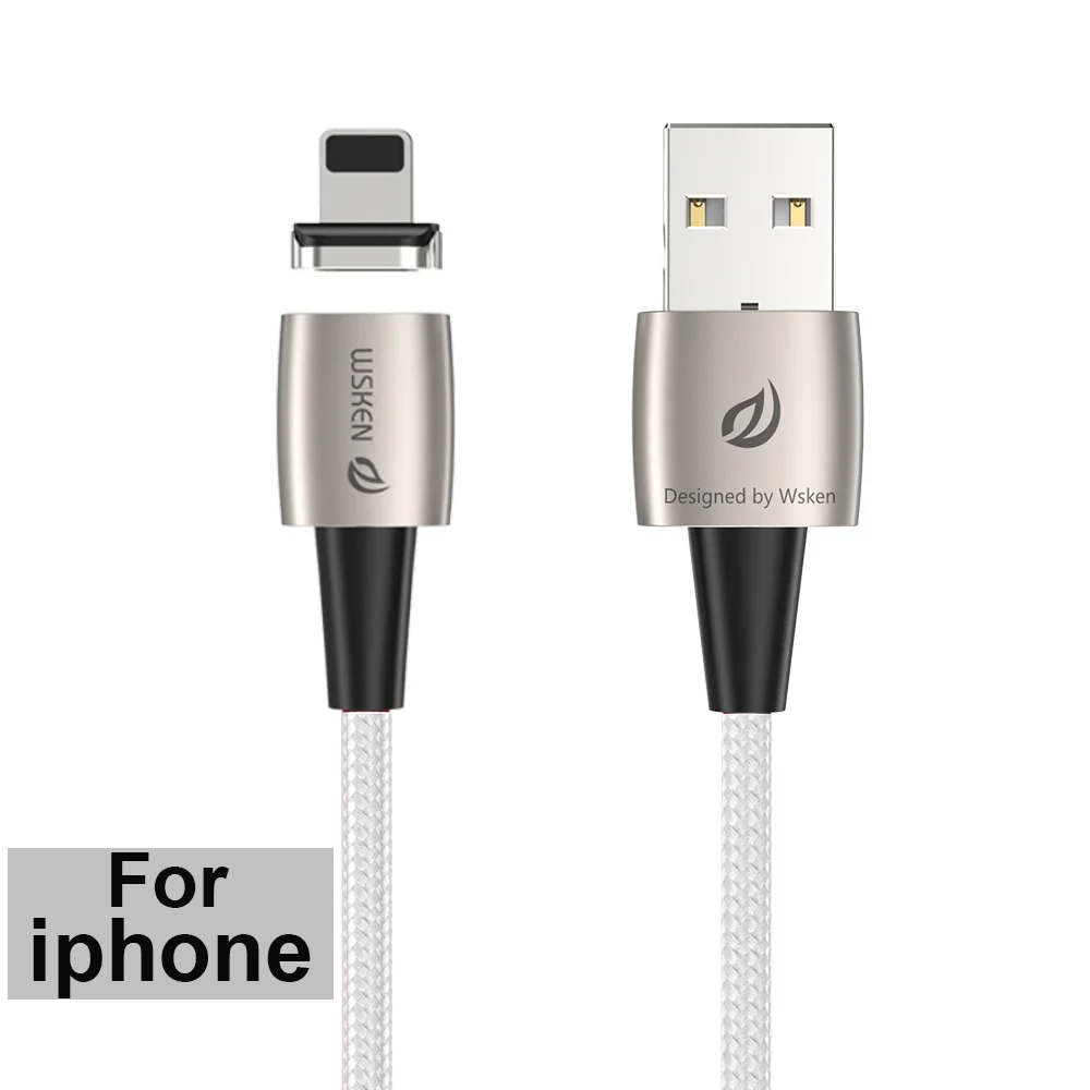 Магнитный кабель Wsken для Apple, светильник, IPhone, usb type-C, шнур для быстрой зарядки и передачи данных, светодиодный светильник для samsung, huawei, Xiaomi, USBC - Цвет: Silver for iphone