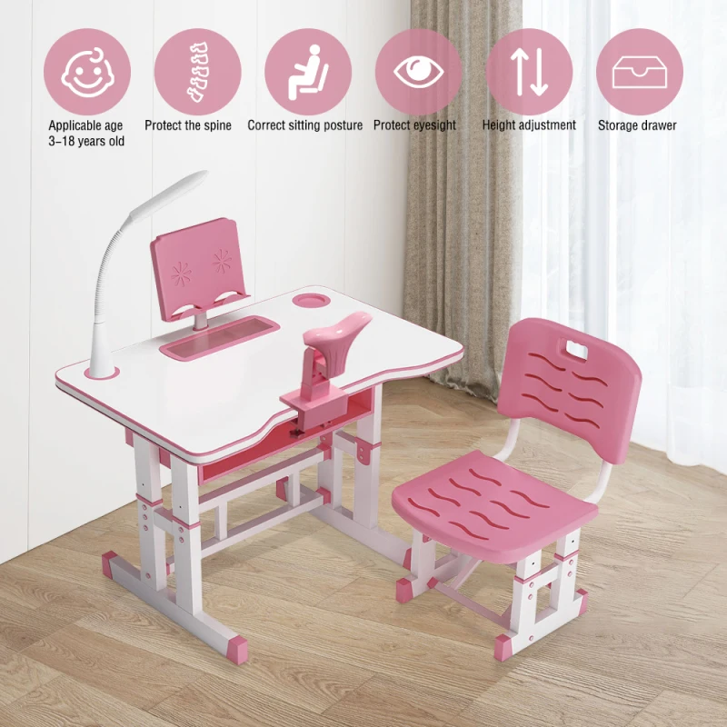 US $164.99 Multifunctional Kid Study Children Table Homework Ergonomic Student Desk And Chair Adjustable Combination Desktop Children Desk